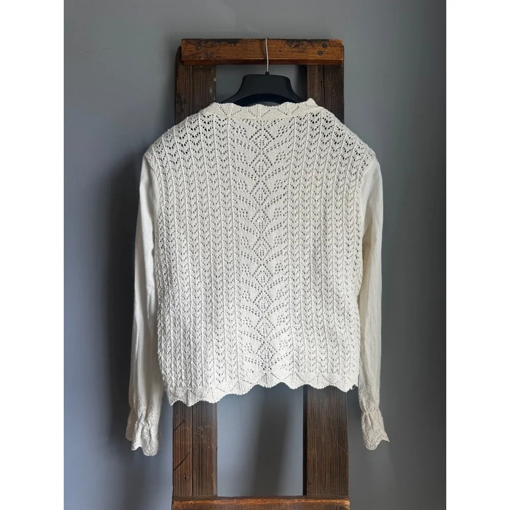 Zara Cream Knit Eyelet Lace Crochet  Boho Y2K Festival Top Large